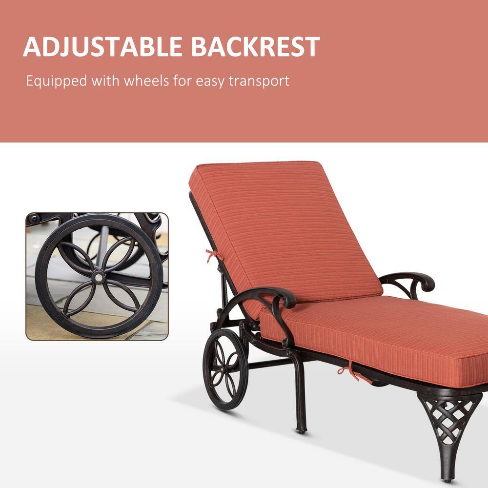 Wine Red Aluminum Adjustable Outdoor Chaise Lounge with Side Table