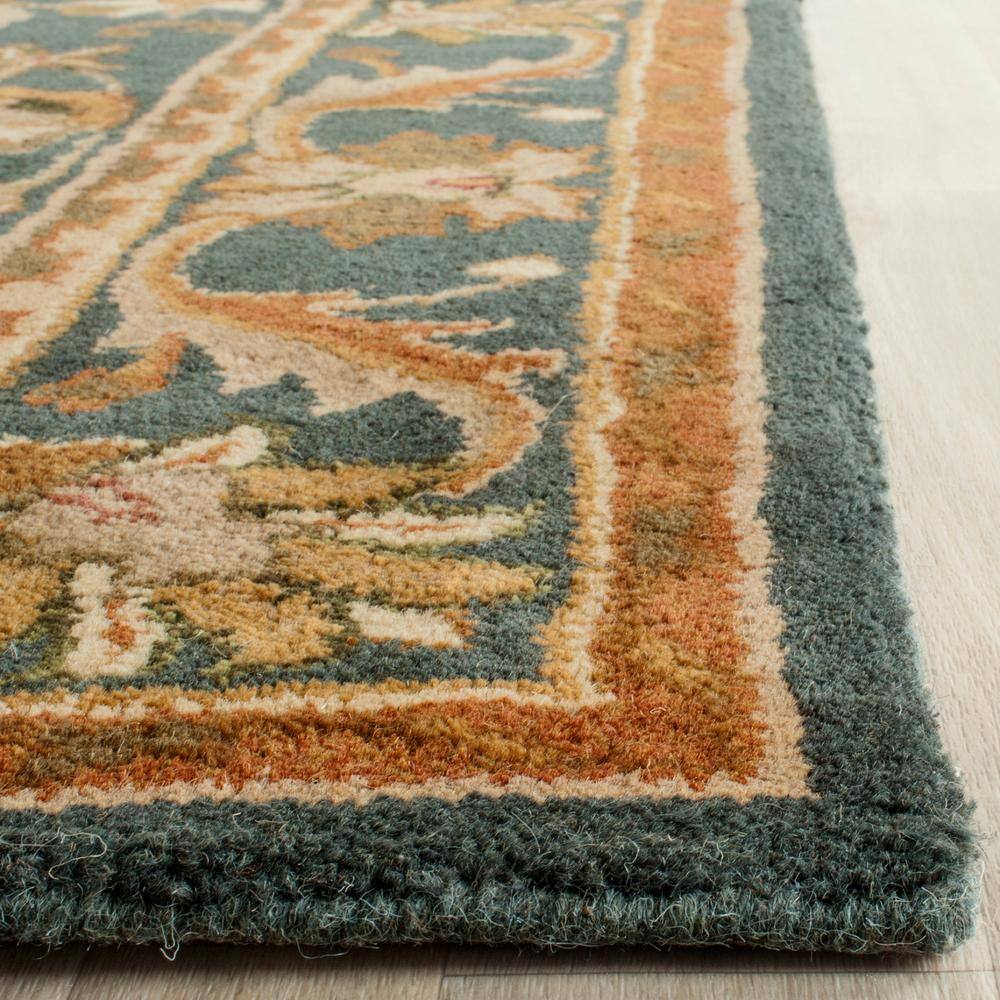 Handmade Blue and Gold Wool Tufted Runner Rug