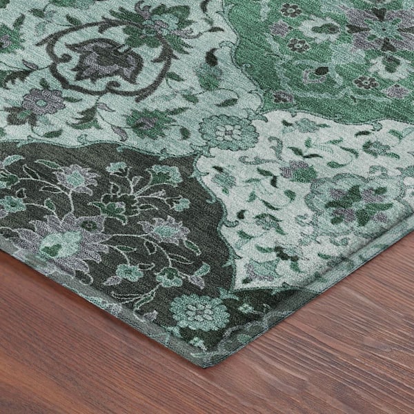 Mayfield Premium Machine Washable Abstract AMF2292 Green 10 ft. x 14 ft. Area Rug