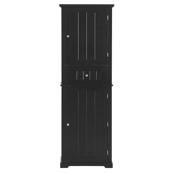 Lycvki 22 in. W x 11 in. D x 67.3 in. H Black Linen Cabinet with 1 drawer and 2 doors for Bathroom