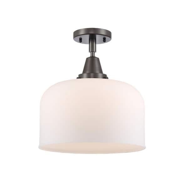 Bell 12 in. 1-Light Industrial Flush Mount Matte White Glass Shade