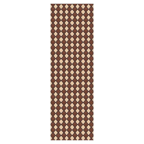 Heavy Duty Brown and Beige and Black 31 in. W x 46 ft. L Indoor/Outdoor Trellis Runner Rug