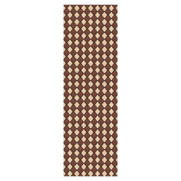 Heavy Duty Brown and Beige and Black 31 in. W x 9 ft. L Indoor/Outdoor Trellis Runner Rug