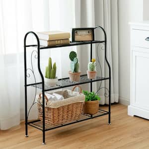 33.5 in. Tall Indoor Outdoor Black Steel Plant Stand (3-Tiered)
