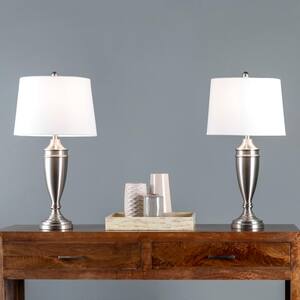 Bastia 30 in. Silver Metal Contemporary Table Lamp with Shade (Set of 2)