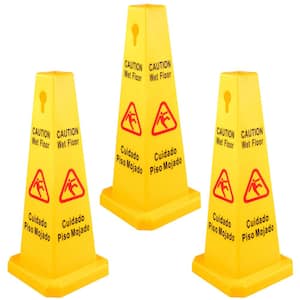 Safety Cone, Yellow Caution Wet Floor Signs, Public Safety, Floor Cones Wet Sign Floor for Indoor Outdoor, 3-Pieces