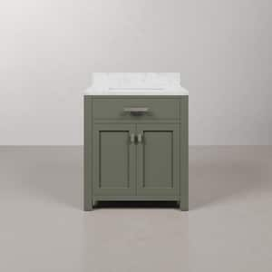 Madison 30 in. W x 21.5 in. D x 34 in. H Single Sink Bath Vanity in Glacial Green with Carrara White Marble Top