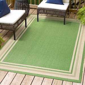 James Modern Border Stripe Green/Cream 5 ft. x 8 ft. Indoor/Outdoor Area Rug