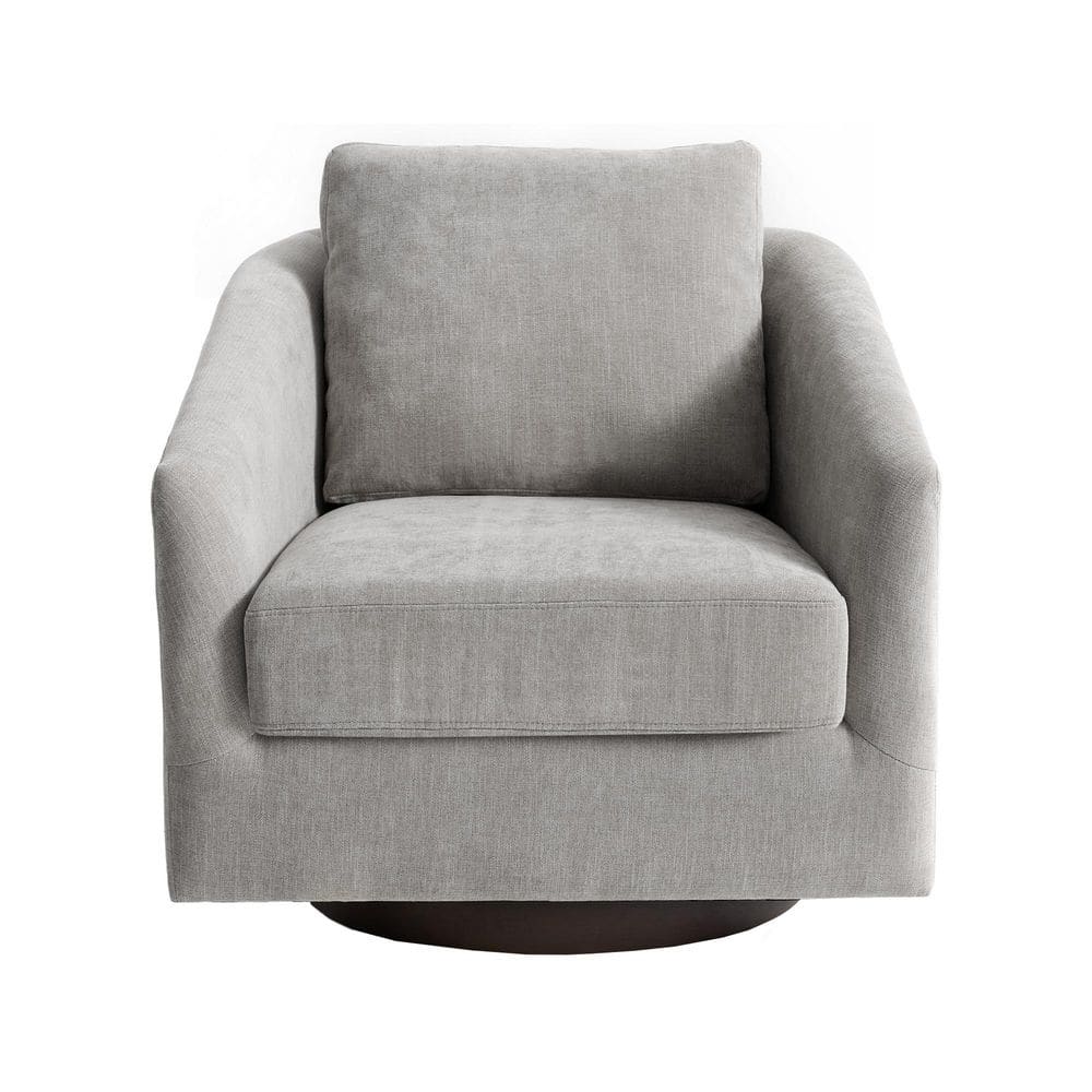 Modern Light Gray Chenille 360° Swivel Accent Barrel Chair With Solid Wood Frame (Set of 1)