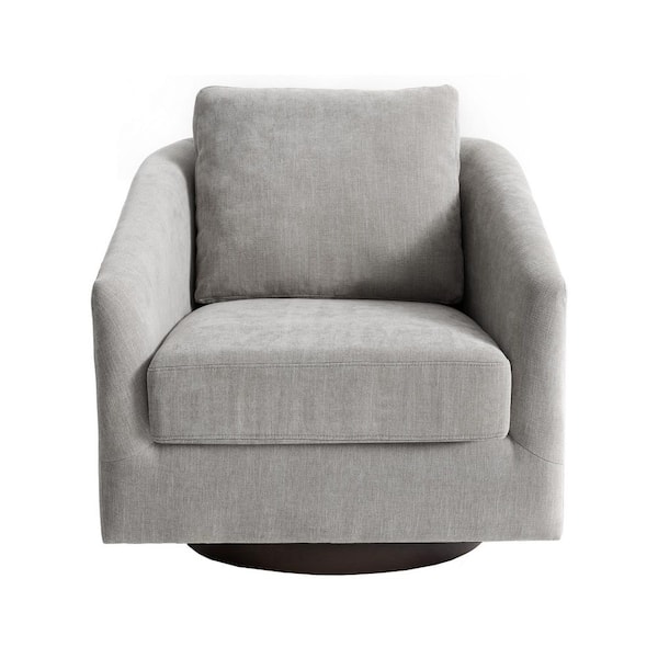 Modern Light Gray Chenille 360° Swivel Accent Barrel Chair With Solid Wood Frame (Set of 1)