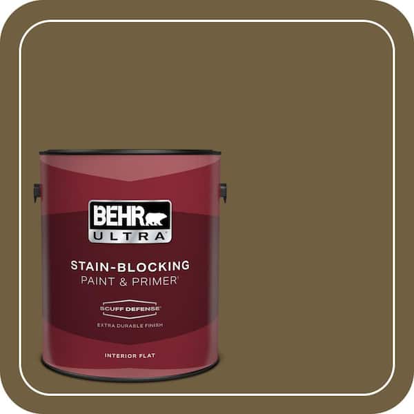 BEHR ULTRA 1 gal. #360F-7 Olive Shadow Extra Durable Flat Interior Paint & Primer