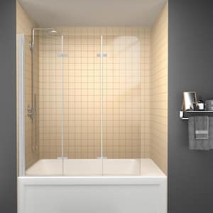 51 in. W x 59 in. H Semi-Frameless Foldable Pivot Bath Tub Door for Shower in Polished Chrome with 1/4 in. Clear Glass