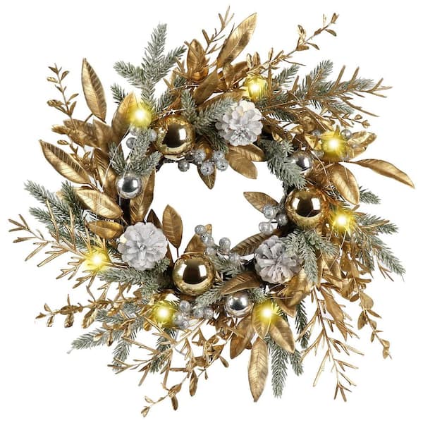 20 in. Artificial Christmas Wreath Door Decoration with Warm Lights in Multi-Color (2 pack)