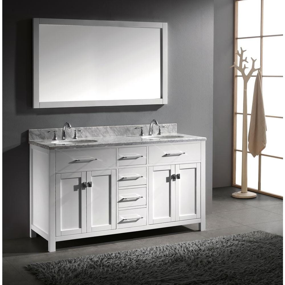 Caroline 60" White Solid Oak Double Bathroom Vanity Cabinet