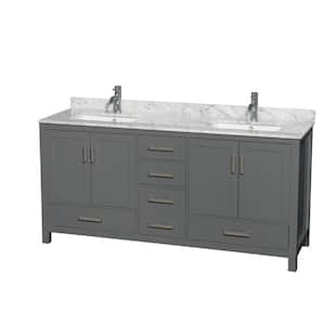 Sheffield 72 in. W x 22 in. D x 35 in. H Double Bath Vanity in Dark Gray with White Carrara Marble Top
