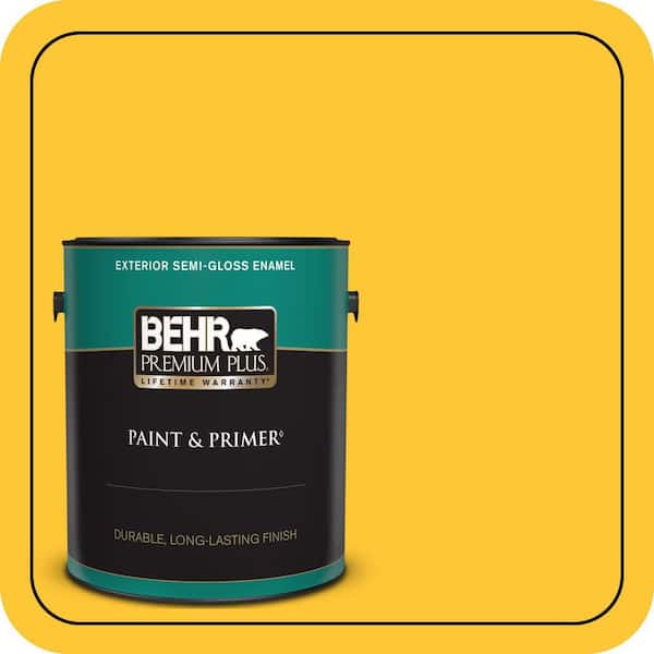 BEHR PREMIUM PLUS 1 gal. #330B-7 Sunflower Semi-Gloss Enamel Exterior Paint & Primer