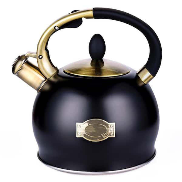 Wudkey 10-Cup Black Stove Top Whistling Tea Kettle, Food Grade