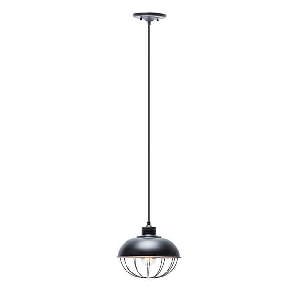 Globe Electric 1-Light Oil-Rubbed Bronze Vintage Hanging Half-Moon Caged Pendant with Black Cord