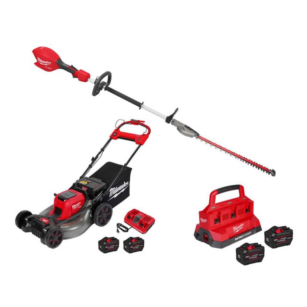 MILWAUKEE M18 FUEL 18V 20 in. Brushless Cordless Battery Powered Short Pole Hedge Trimmer w/ M18 FORGE Starter Kit, M18 Mower Kit (3043-20-48)