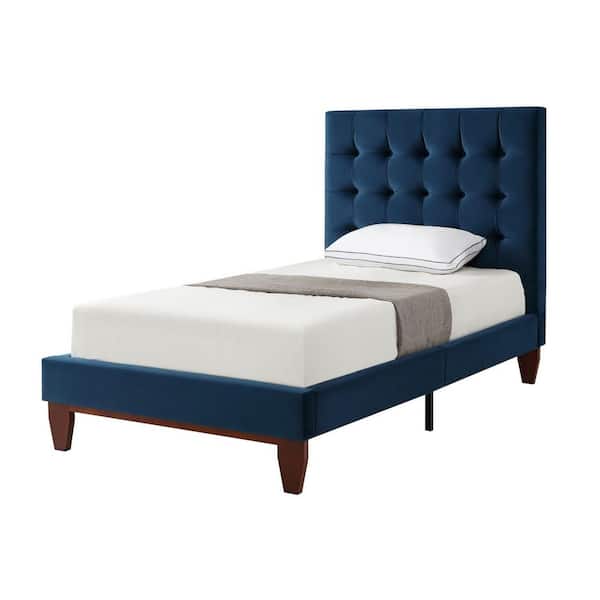 Telford Navy Twin Size Platform Bed Upholstered Tufted Linen