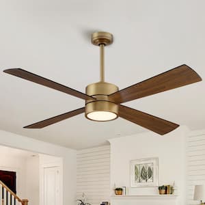 52 in. Indoor Natural Brass Ceiling Fan with Warm White Integrated LED and Remote Control