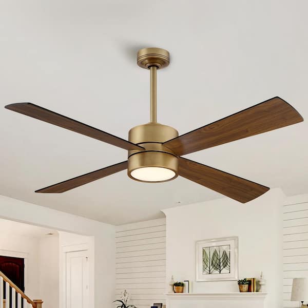 52 in. Indoor Integrated LED Natural Brass Ceiling Fan with Light and Remote Control