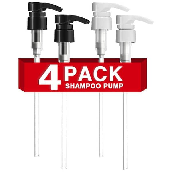 Shampoo and Conditioner Pump Dispenser 4 Pack Fits 33.8 oz Bottles Black White Replacement Tops Pool Accessory
