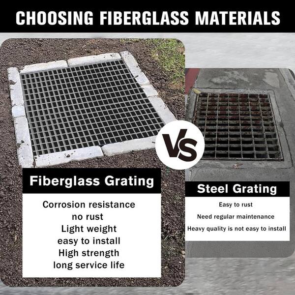 Wellco 1.68 ft. x 3.35 ft. x 2 in. Fiberglass Molded Grating, 2 in. x 2 in. x 2 in., Gray, Resin Paver