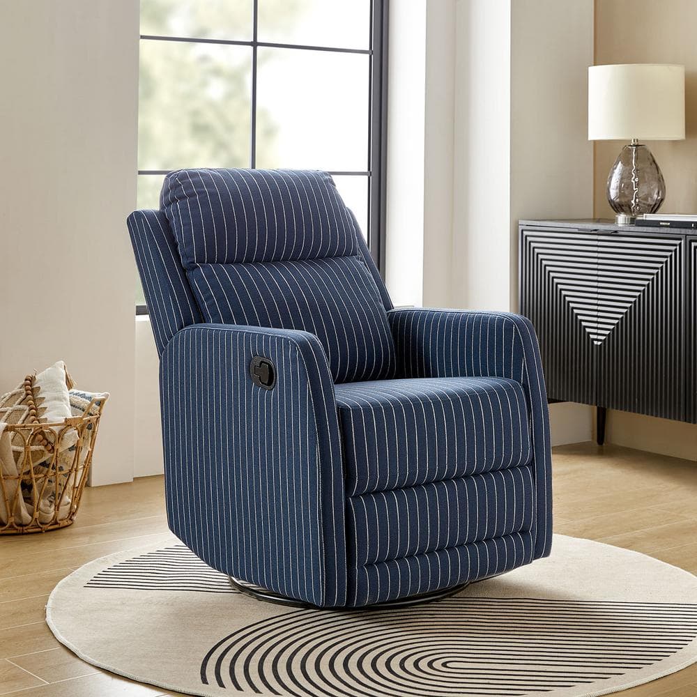 JAYDEN CREATION Ana Modern Navy Upholstered 360° Swivel Rocker