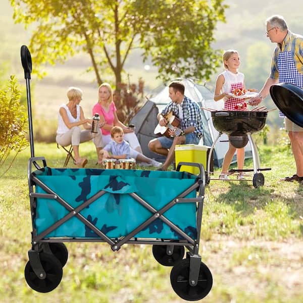 AUTMOON 1.5 cu. ft. Steel Wagon Cart Collapsible Cart Portable Foldable Outdoor Utility Garden Cart Max Capacity 150 lbs. Blue
