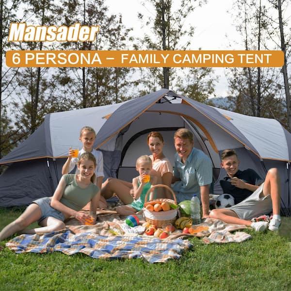 13 ft. x 7.5 ft. 6-Person Family Camping Tent Pop up Backpacking Outdoor Tent in Gray