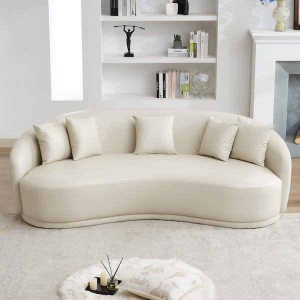 JEAREY Home 91.34 in. Wide Slope Arm Faux Leather Mid-Century