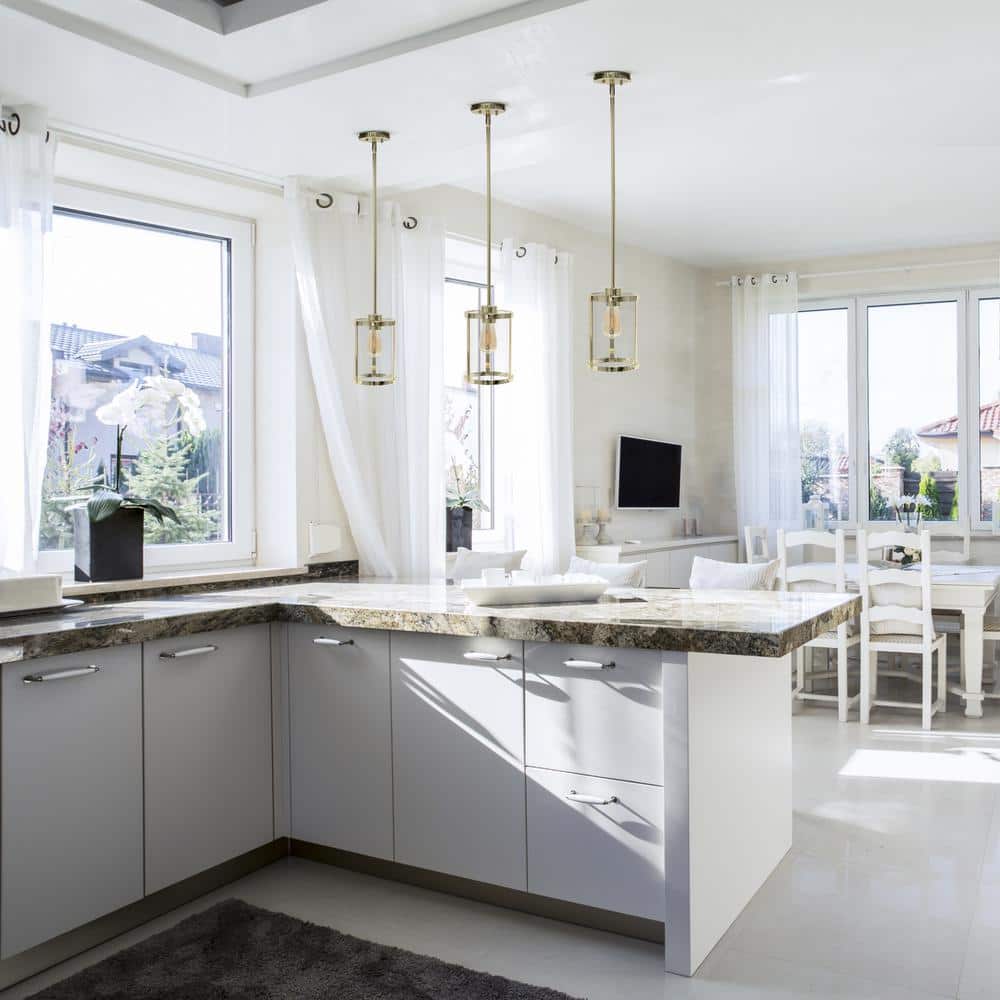 Gold Adjustable Glass Pendant Light with Cylindrical Shade