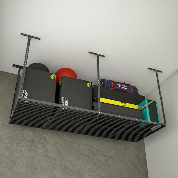 FUNKOL 3 ft. x 8 ft. Heavy-Duty Black Contemporary Metal Ceiling Storage Rack, Holds 600 lbs.