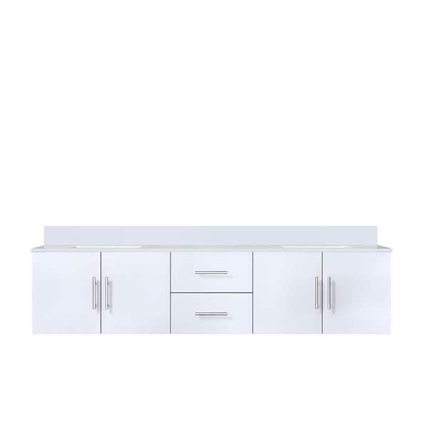 Geneva 80 in. W x 22 in. D Glossy White Double Bath Vanity and White Quartz Top