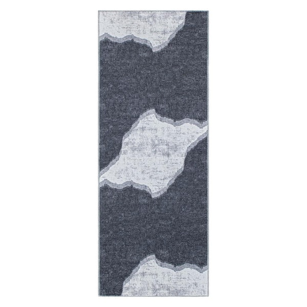 World Rug Gallery Contemporary Modern Abstract Machine Washable 2'6"x10' Ivory Runner Rug