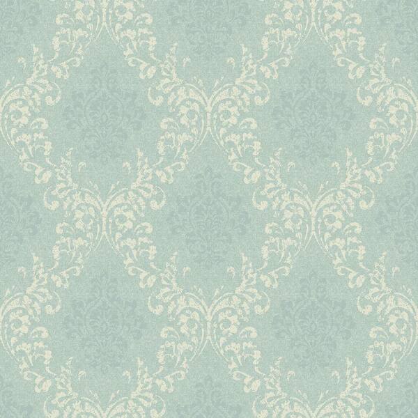 Chesapeake Golden Blue Damask Wallpaper Sample