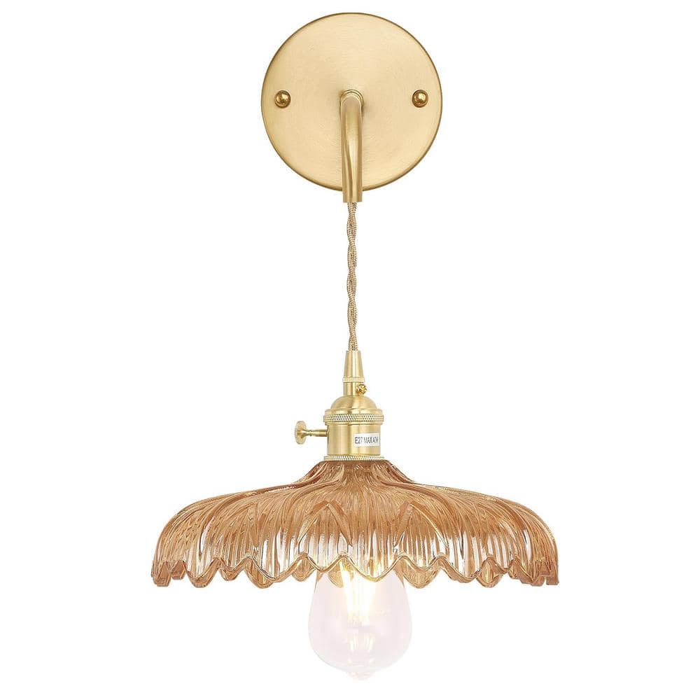 Retro 4.72 in. 1 Light Gold Vintage Smart Home Wall Sconce with Flower Ambe