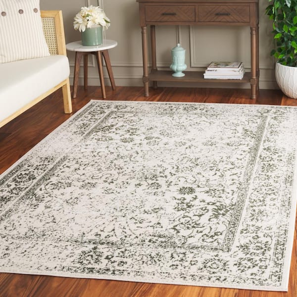 Adirondack Ivory/Dark Green 3 ft. x 4 ft. Border Distressed Area Rug