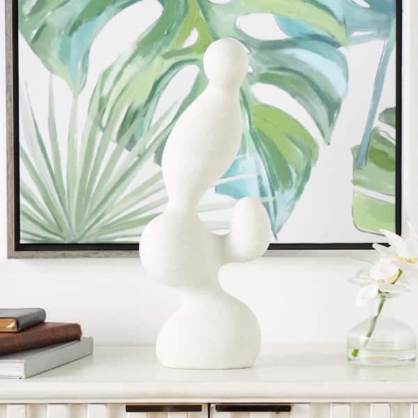 Litton Lane 18 in. White Polystone Curved Shaped Abstract Sculpture with Speckled Texturing