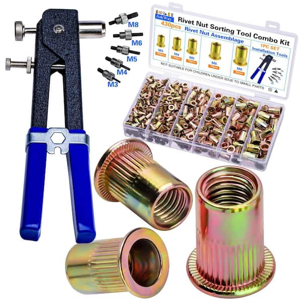Rivet Nut Tool Kit, 430Pcs Metric Rivet Nut Combination (M8/M6/M5/M4/M3)