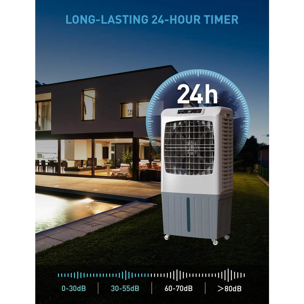 Gray and White Portable Evaporative Cooler with Remote Control