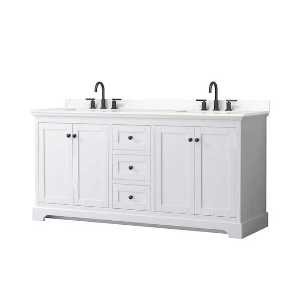 Wyndham Collection Avery 72 in. W x 22 in. D x 35 in. H Double Bath Vanity in White with Giotto Quartz Top