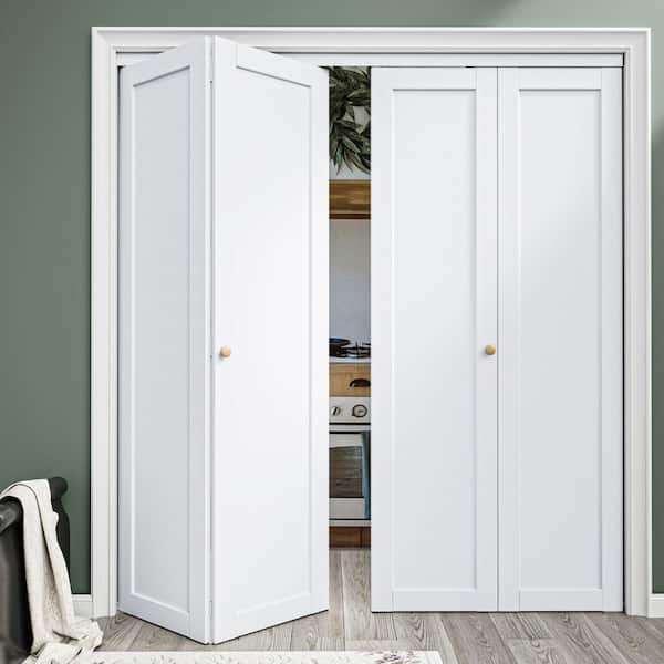 72 in. x 80 in. Solid Core 1-Lite Panel White Primed Composite MDF Interior Closet Bi-fold Door with Hardware