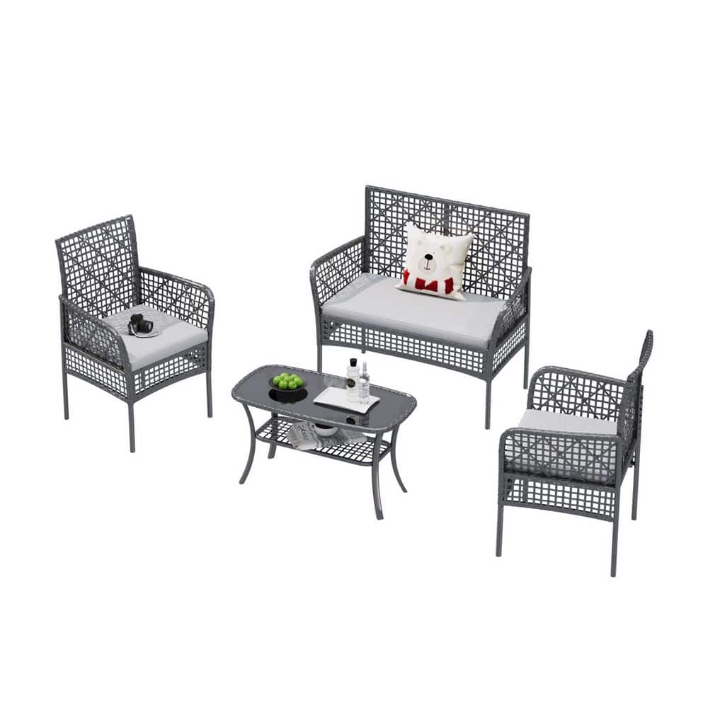 4-Piece Wicker Outdoor Sectional Set Conversation Set Patio Seating Set with Gray Cushions price history on PriceWatchPro