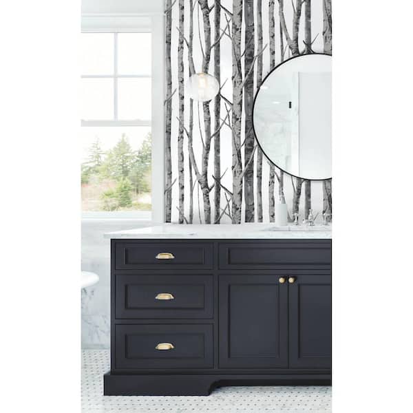 Birch Trees Monochrome Botanical Vinyl Peel & Stick Wallpaper Roll (Covers 30.75 Sq. Ft.)