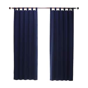 Weathermate Tab Top Navy Cotton Smooth 40 in. W x 63 in. L Tab Top Indoor Room Darkening Curtain (Double Panels)