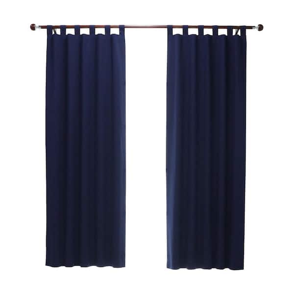 THERMALOGIC Weathermate Tab Top Navy Cotton Smooth 40 in. W x 63 in. L Tab Top Indoor Room Darkening Curtain (Double Panels)