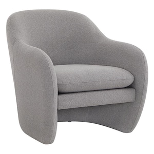 Samuel Grey Fabric Barrel Accent Chair Modern Comfy Boucle Upholstered Armchair for Living Room or Bedroom