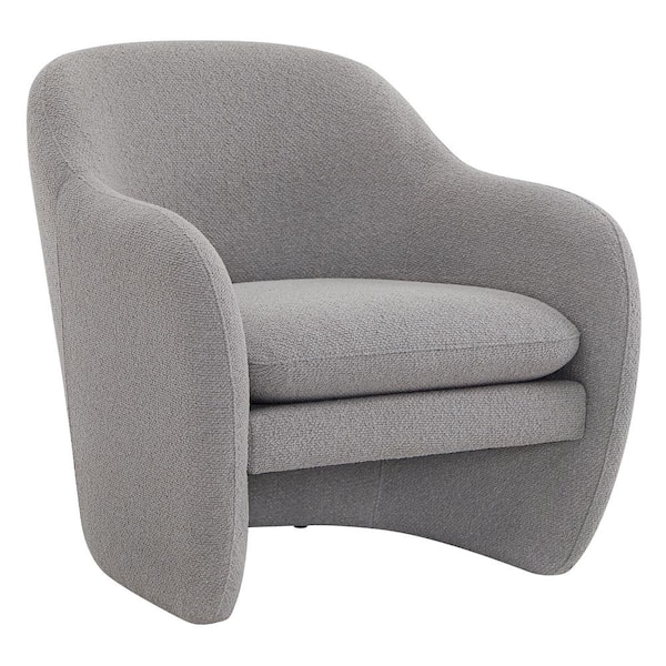 Spruce & Spring Samuel Grey Fabric Barrel Accent Chair Modern Comfy Boucle Upholstered Armchair for Living Room or Bedroom